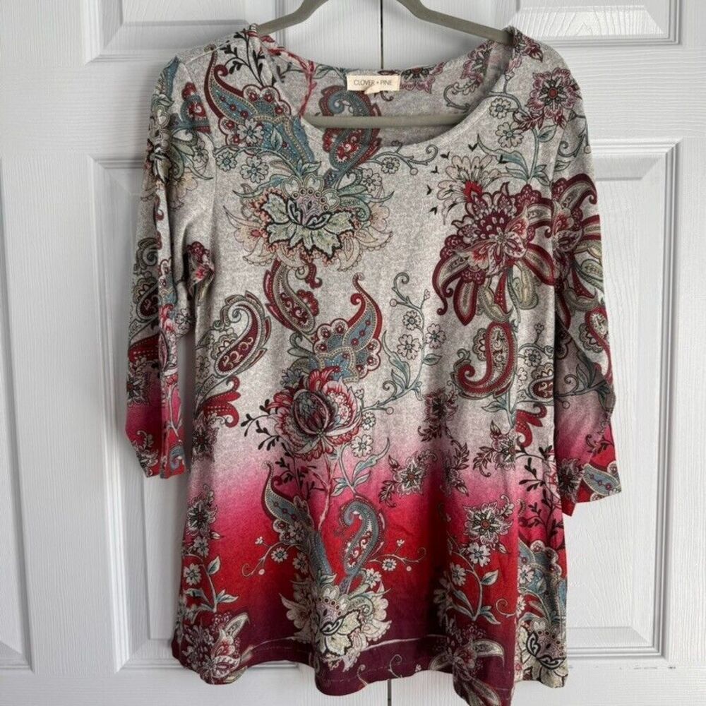Clover + Pine‎ Medium Long Sleeved Paisley Tunic, Colorful Comfy casual